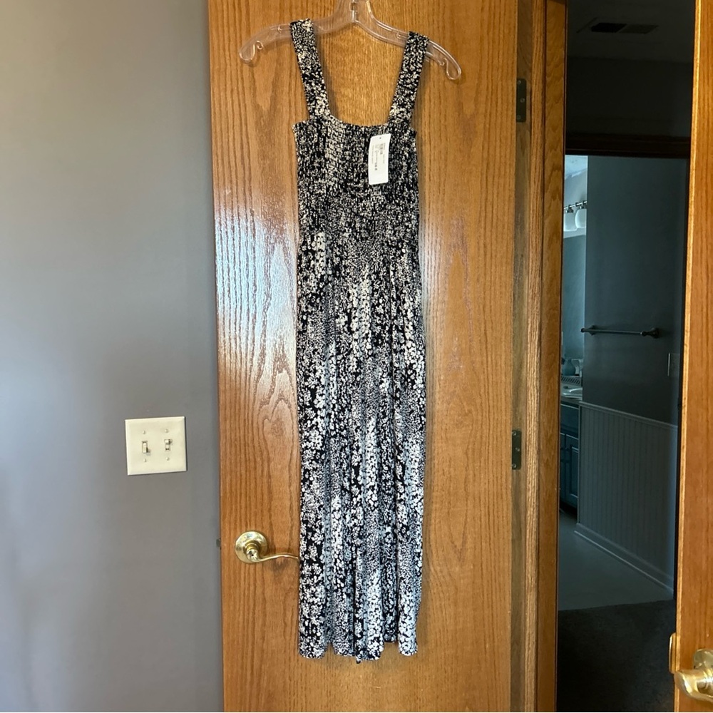 NWT - Roan+Ryan Floral Black and Cream Smocked Jumpsuit